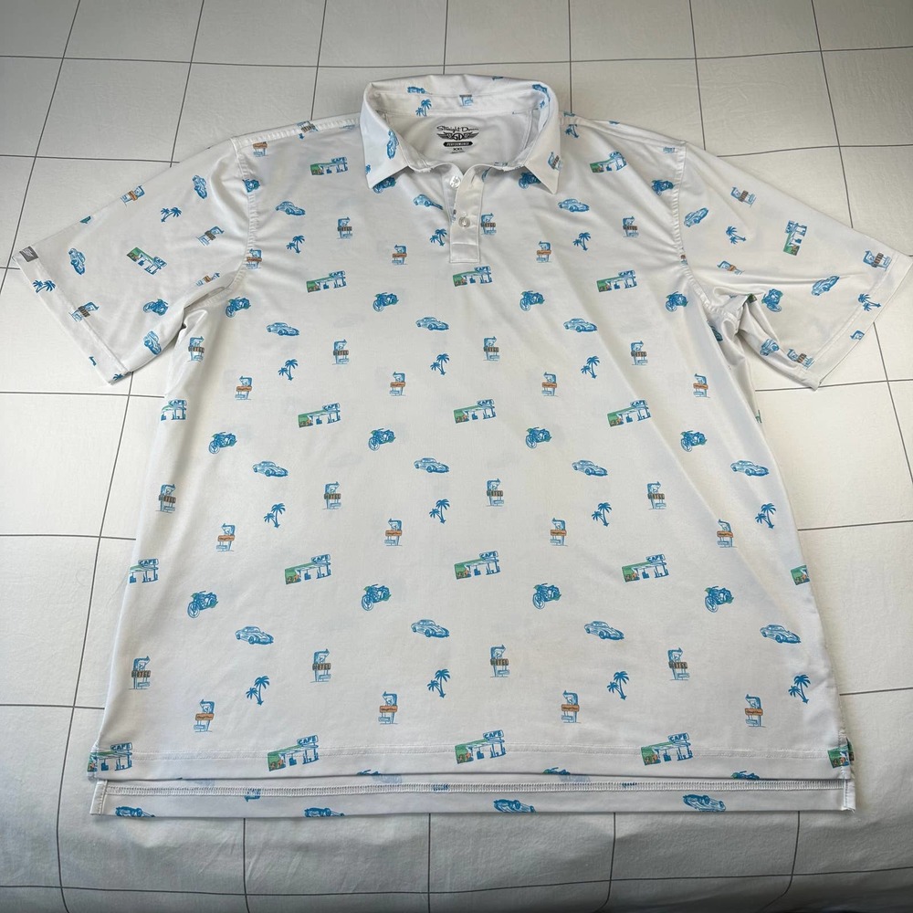 Straight Down Shirt Mens XXL White Blue Performance Polo Short Sleeve Collared